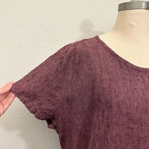FLAX Tunic Top Burgundy Relaxed Fit Boxy Linen SS Minimalist Lagenlook - Picture 4 of 9